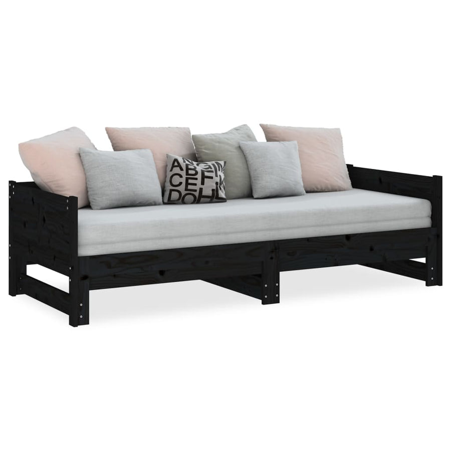 Slaapbank Uitschuifbaar Massief Grenenhout Zwart 2X(90X200) Cm