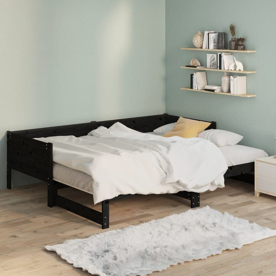 Slaapbank Uitschuifbaar Massief Grenenhout Zwart 2X(90X200) Cm