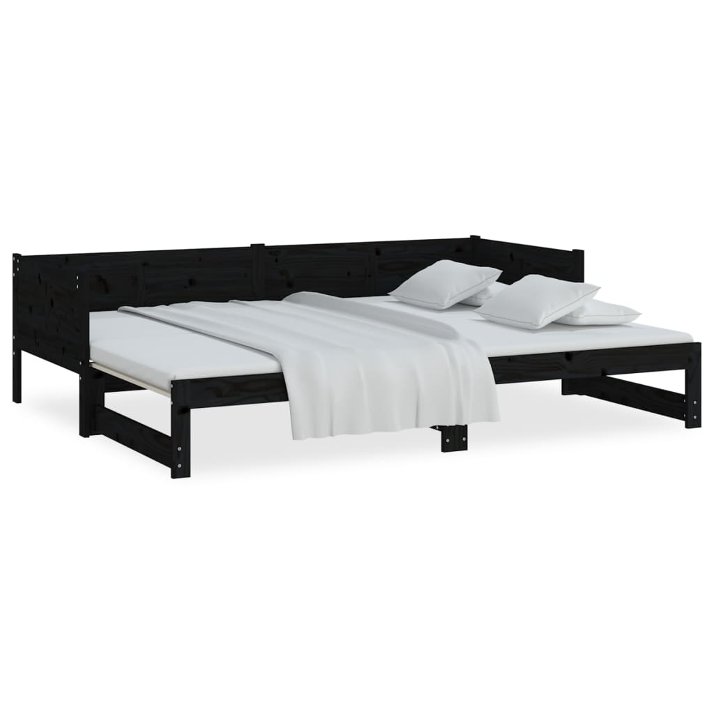 Slaapbank Uitschuifbaar Massief Grenenhout Zwart 2X(90X200) Cm