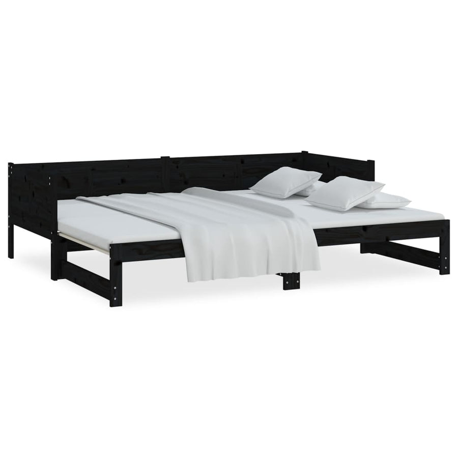 Slaapbank Uitschuifbaar Massief Grenenhout Zwart 2X(90X200) Cm