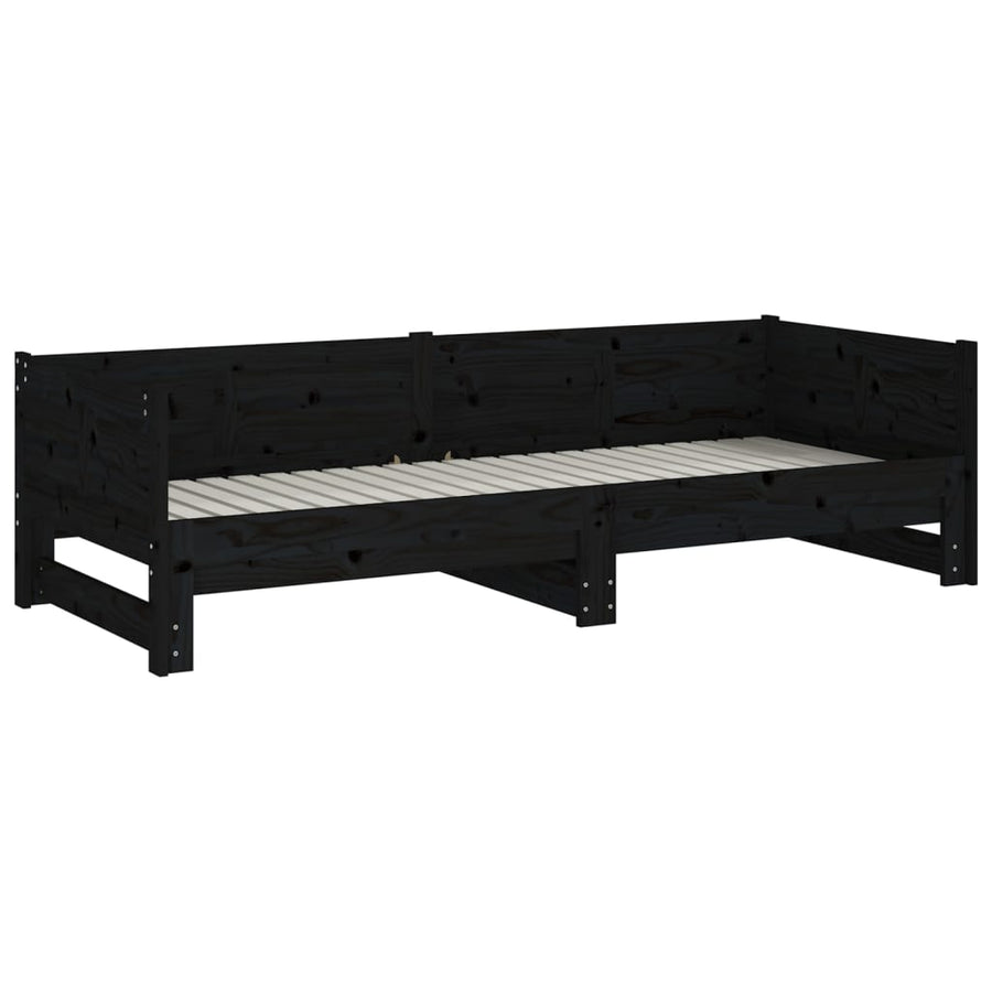 Slaapbank Uitschuifbaar Massief Grenenhout Zwart 2X(90X200) Cm
