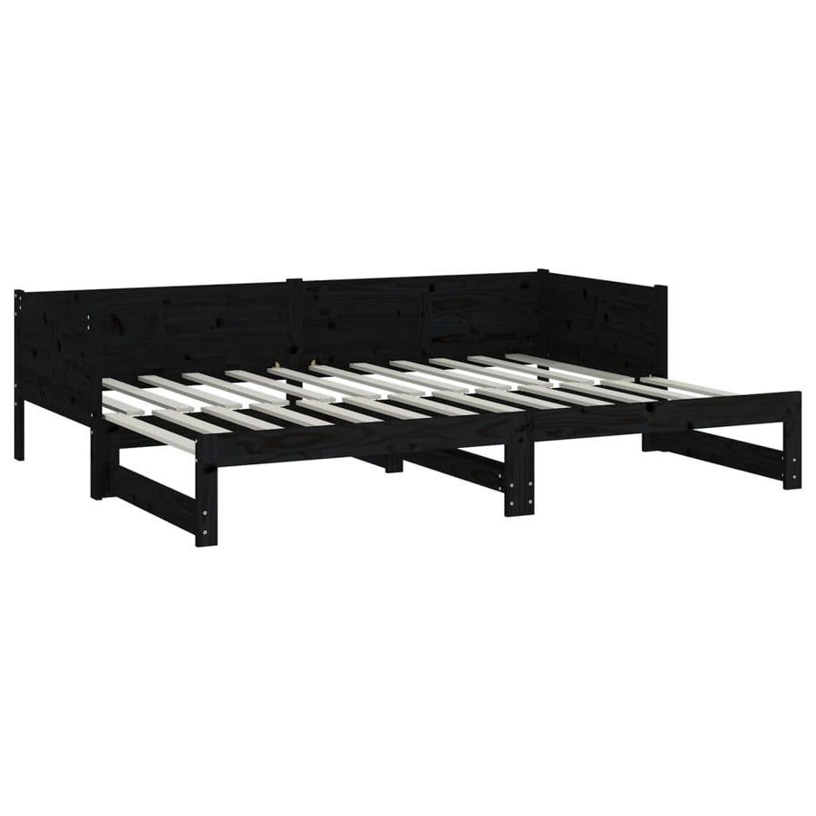 Slaapbank Uitschuifbaar Massief Grenenhout Zwart 2X(90X200) Cm