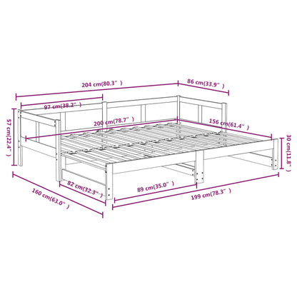 Slaapbank Uitschuifbaar Massief Grenenhout 2X(80X200) Cm 80 x 200 cm Naturel