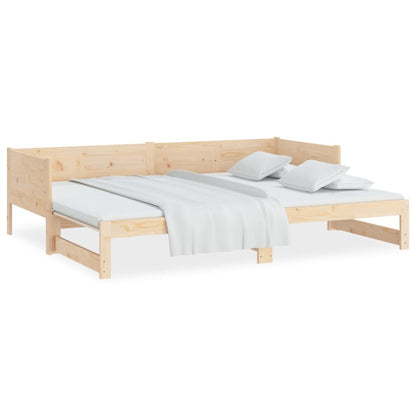 Slaapbank Uitschuifbaar Massief Grenenhout 2X(80X200) Cm 80 x 200 cm Naturel