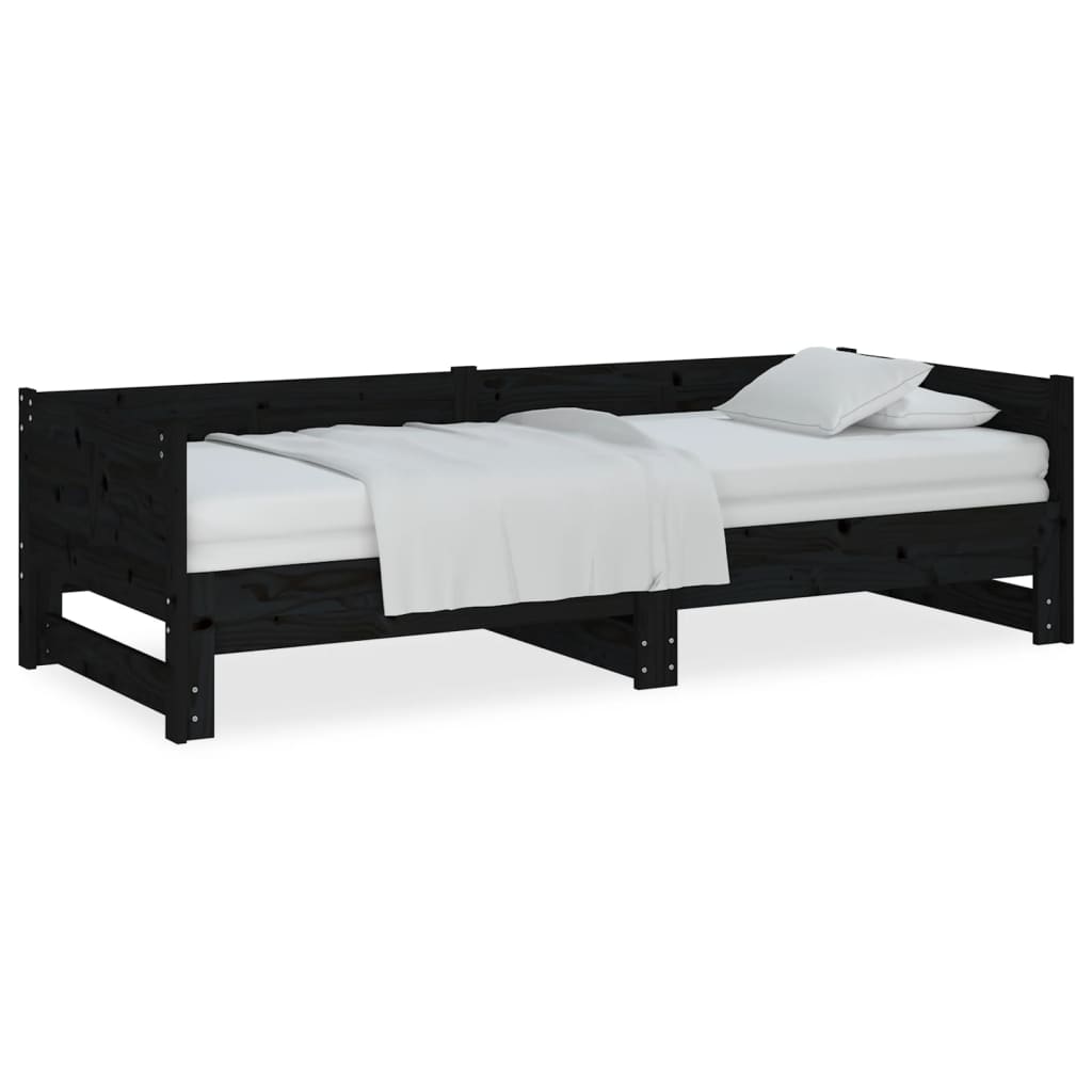 Slaapbank Uitschuifbaar Massief Grenenhout Zwart 2X(80X200) Cm