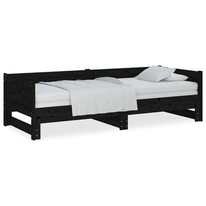 Slaapbank Uitschuifbaar Massief Grenenhout Zwart 2X(80X200) Cm