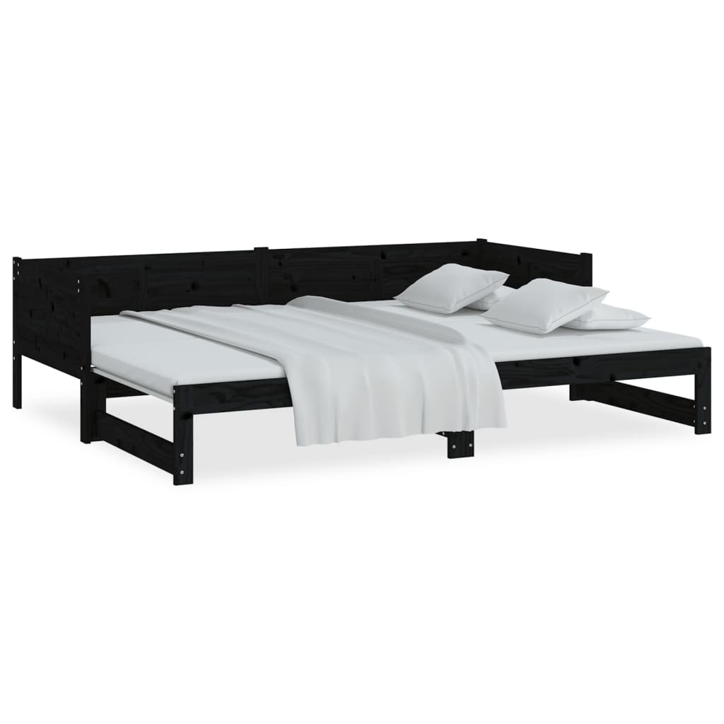 Slaapbank Uitschuifbaar Massief Grenenhout Zwart 2X(80X200) Cm