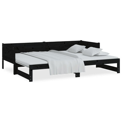 Slaapbank Uitschuifbaar Massief Grenenhout Zwart 2X(80X200) Cm