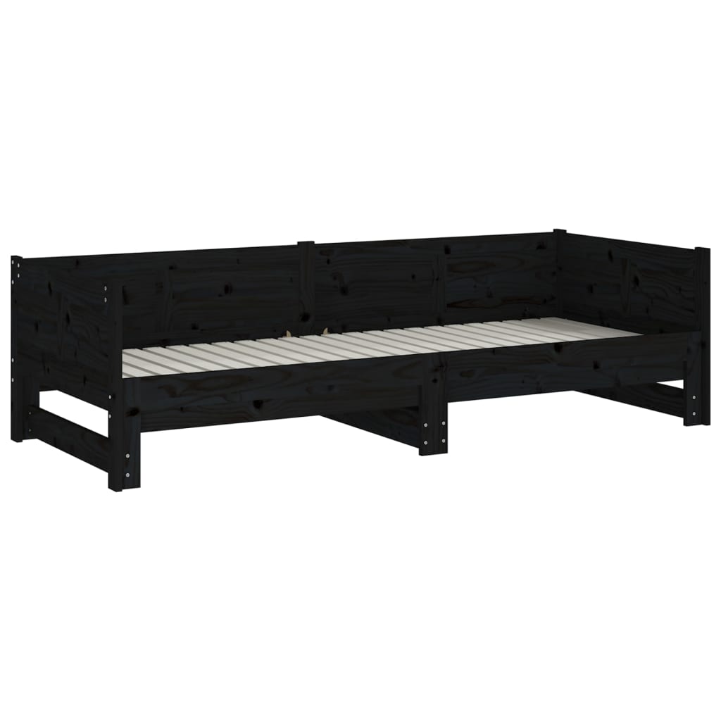 Slaapbank Uitschuifbaar Massief Grenenhout Zwart 2X(80X200) Cm