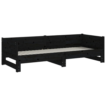 Slaapbank Uitschuifbaar Massief Grenenhout Zwart 2X(80X200) Cm