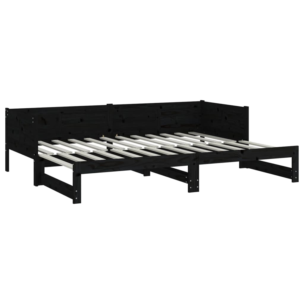 Slaapbank Uitschuifbaar Massief Grenenhout Zwart 2X(80X200) Cm