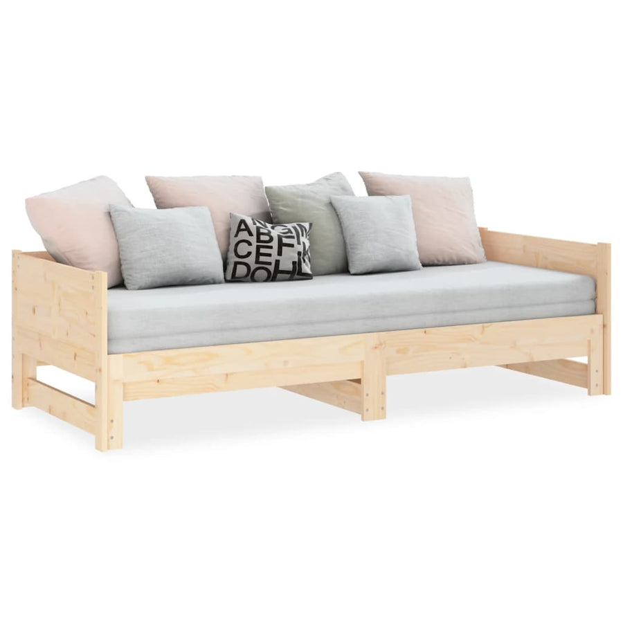 Slaapbank Uitschuifbaar Massief Grenenhout 2X(90X190) Cm 90 x 190 cm Naturel