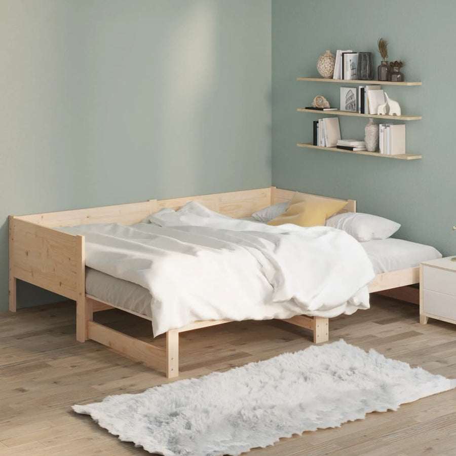Slaapbank Uitschuifbaar Massief Grenenhout 2X(90X190) Cm 90 x 190 cm Naturel