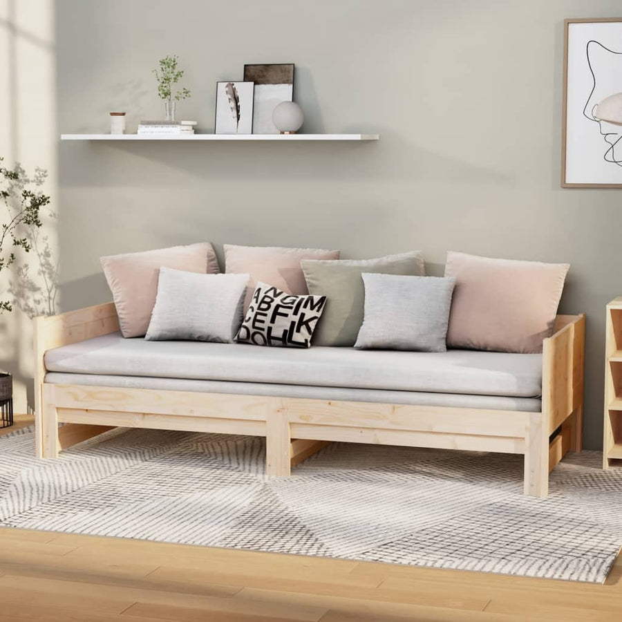 Slaapbank Uitschuifbaar Massief Grenenhout 2X(90X190) Cm 90 x 190 cm Naturel