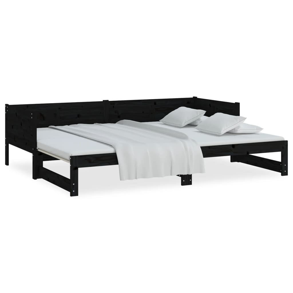 Slaapbank Uitschuifbaar Massief Grenenhout Zwart 2X(90X190) Cm