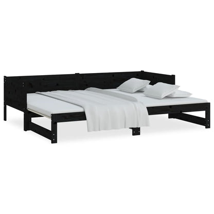 Slaapbank Uitschuifbaar Massief Grenenhout Zwart 2X(90X190) Cm
