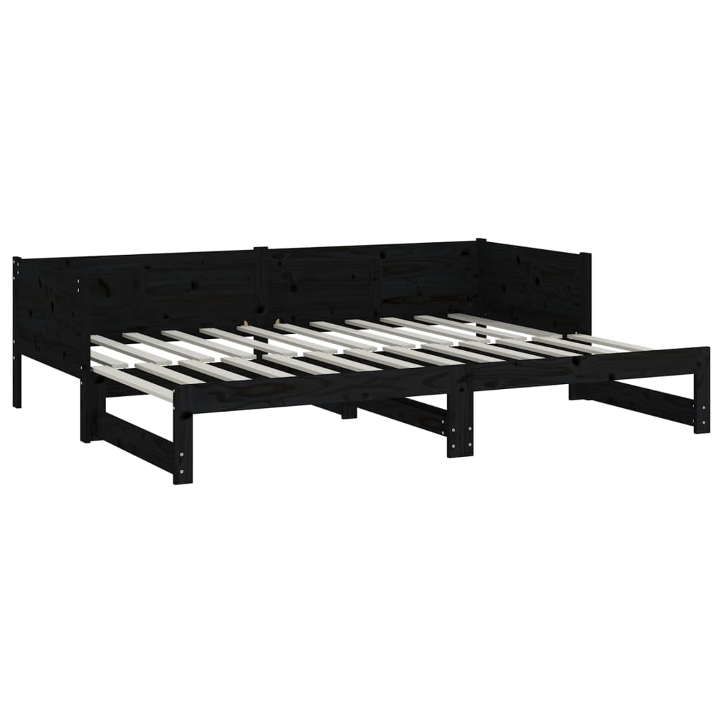 Slaapbank Uitschuifbaar Massief Grenenhout Zwart 2X(90X190) Cm