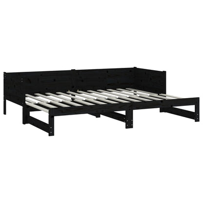 Slaapbank Uitschuifbaar Massief Grenenhout Zwart 2X(90X190) Cm