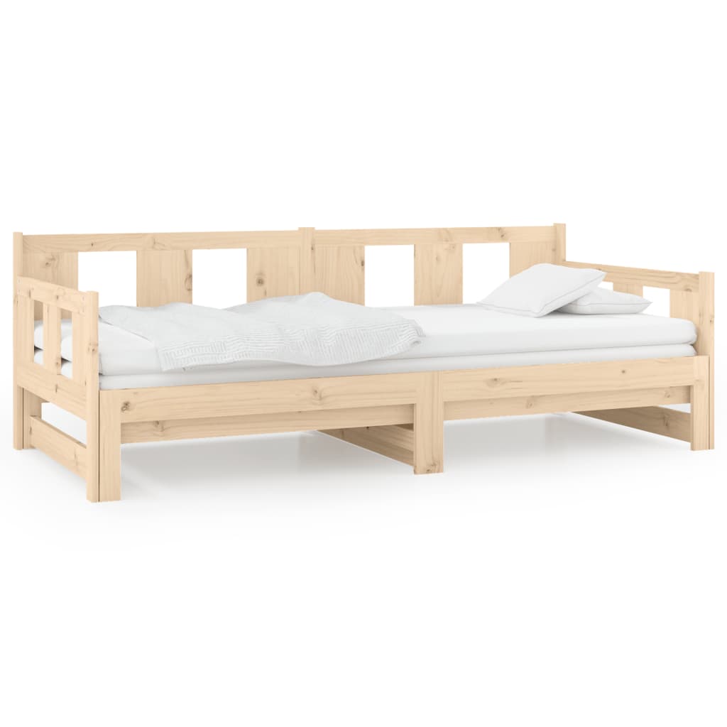 Slaapbank Uitschuifbaar Massief Grenenhout 2X(80X200) Cm 80 x 200 cm Naturel
