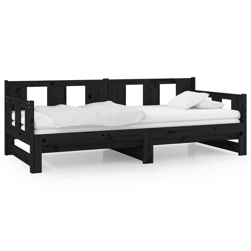 Slaapbank Uitschuifbaar Massief Grenenhout Zwart 2X(80X200) Cm