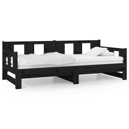 Slaapbank Uitschuifbaar Massief Grenenhout Zwart 2X(80X200) Cm