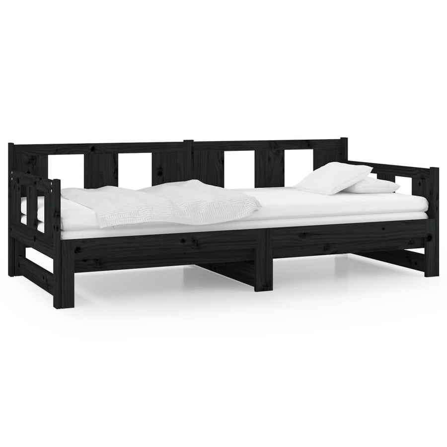 Slaapbank Uitschuifbaar Massief Grenenhout Zwart 2X(80X200) Cm
