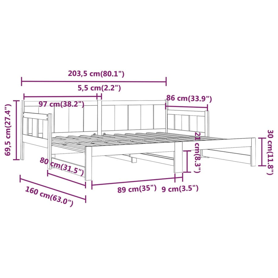 Slaapbank Uitschuifbaar Massief Grenenhout Zwart 2X(80X200) Cm