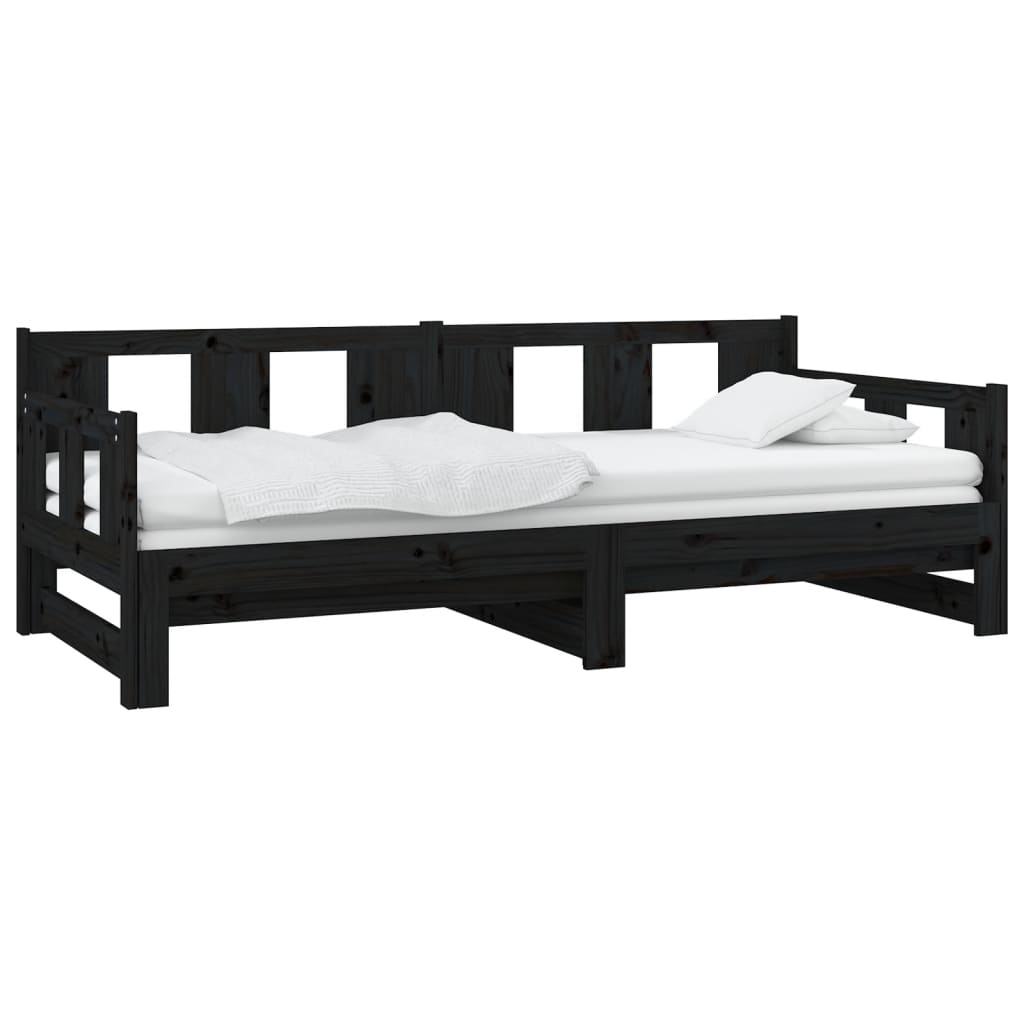 Slaapbank Uitschuifbaar Massief Grenenhout Zwart 2X(80X200) Cm