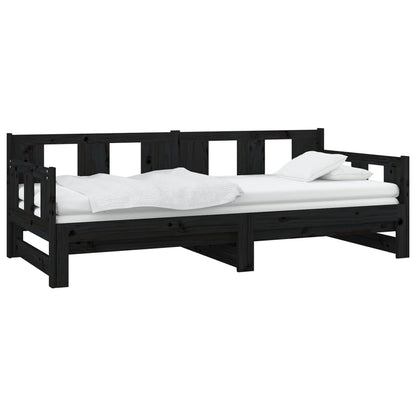 Slaapbank Uitschuifbaar Massief Grenenhout Zwart 2X(80X200) Cm