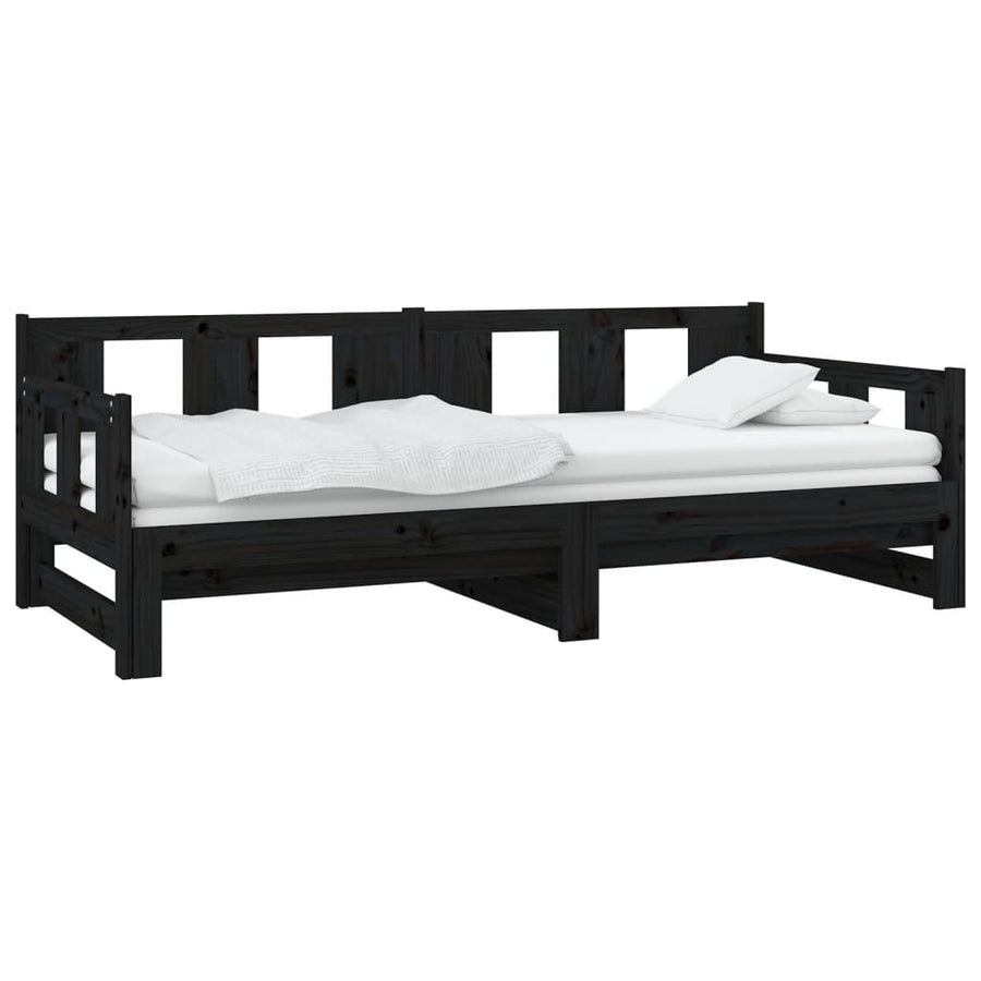Slaapbank Uitschuifbaar Massief Grenenhout Zwart 2X(80X200) Cm
