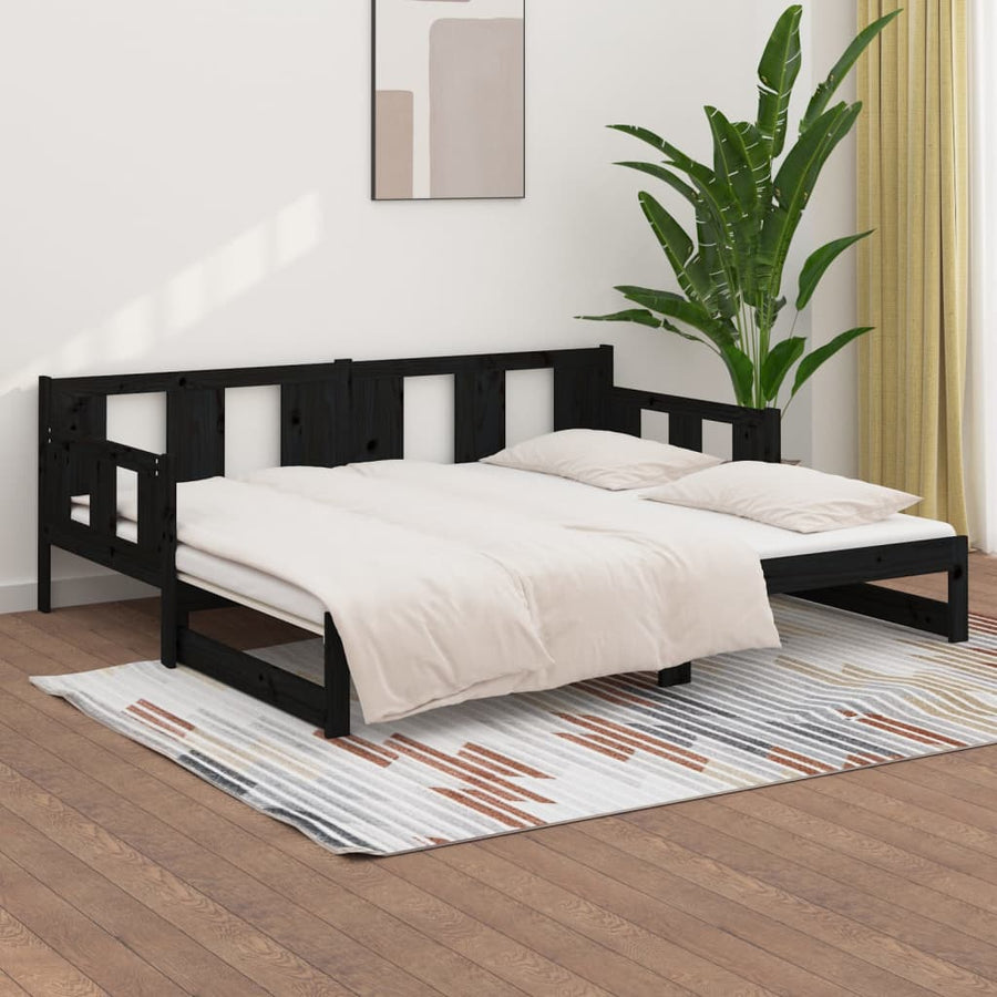 Slaapbank Uitschuifbaar Massief Grenenhout Zwart 2X(80X200) Cm