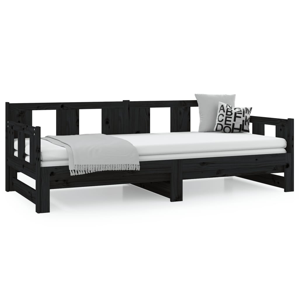 Slaapbank Uitschuifbaar Massief Grenenhout Zwart 2X(80X200) Cm