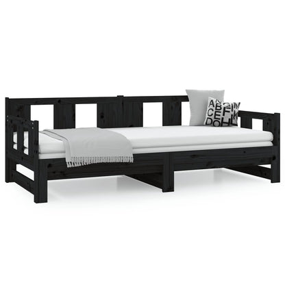 Slaapbank Uitschuifbaar Massief Grenenhout Zwart 2X(80X200) Cm