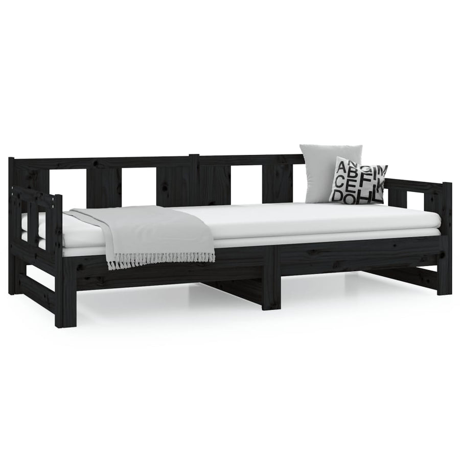 Slaapbank Uitschuifbaar Massief Grenenhout Zwart 2X(80X200) Cm