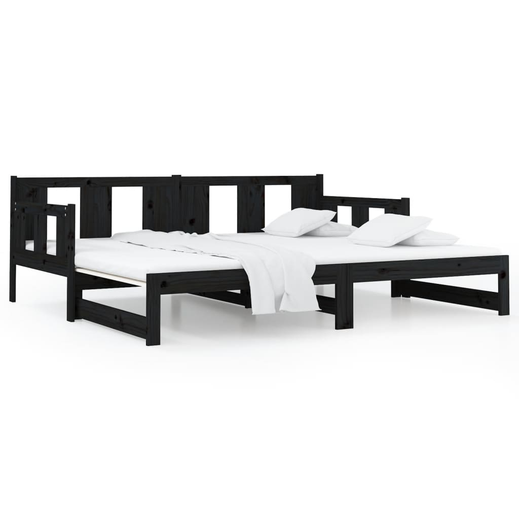 Slaapbank Uitschuifbaar Massief Grenenhout Zwart 2X(80X200) Cm