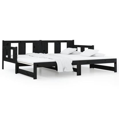 Slaapbank Uitschuifbaar Massief Grenenhout Zwart 2X(80X200) Cm