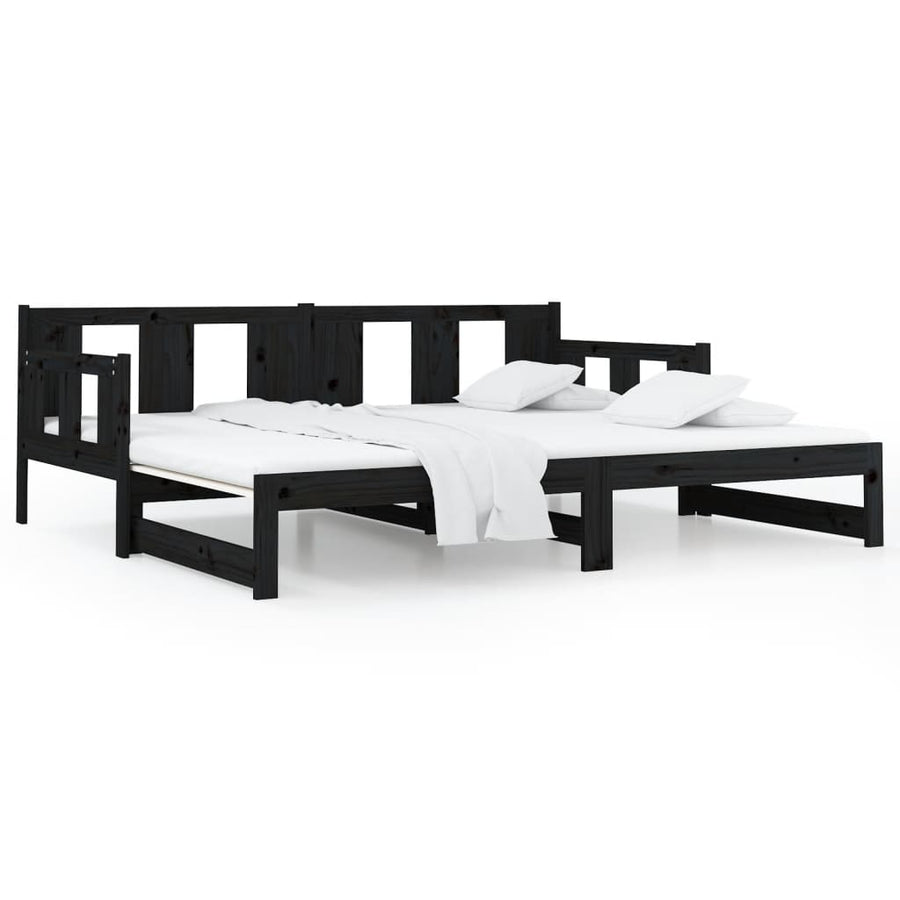 Slaapbank Uitschuifbaar Massief Grenenhout Zwart 2X(80X200) Cm