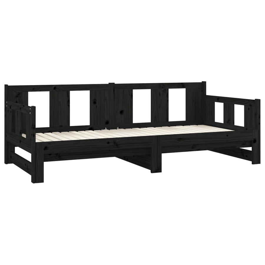 Slaapbank Uitschuifbaar Massief Grenenhout Zwart 2X(80X200) Cm