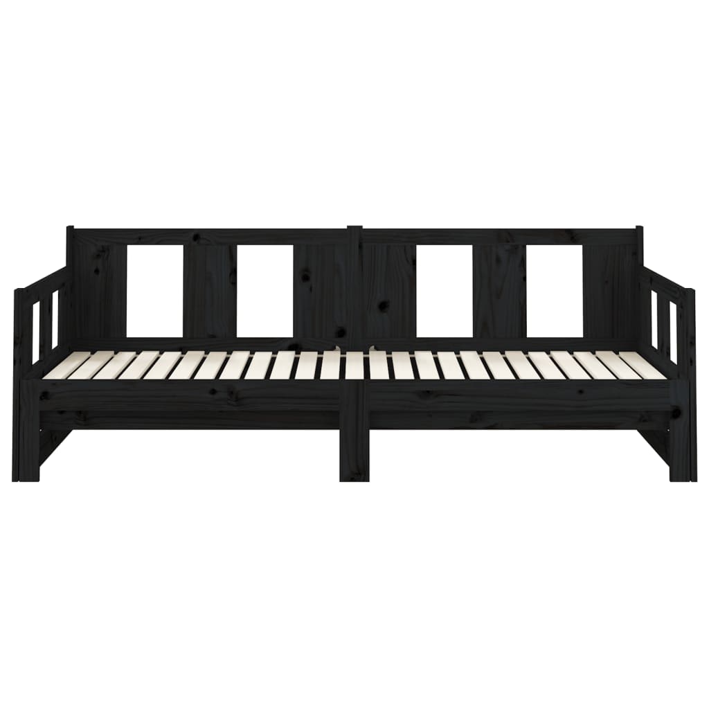 Slaapbank Uitschuifbaar Massief Grenenhout Zwart 2X(80X200) Cm
