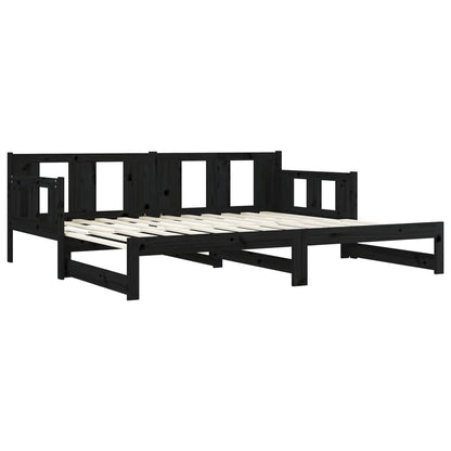 Slaapbank Uitschuifbaar Massief Grenenhout Zwart 2X(80X200) Cm