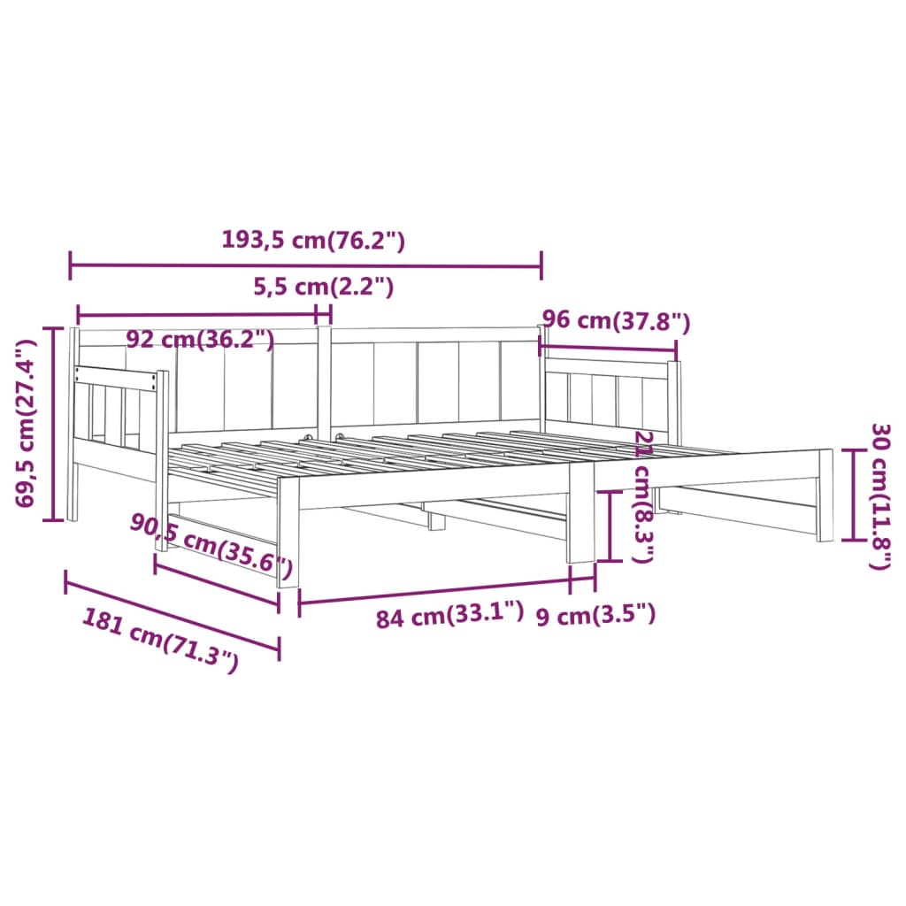 Slaapbank Uitschuifbaar Massief Grenenhout 2X(90X190) Cm