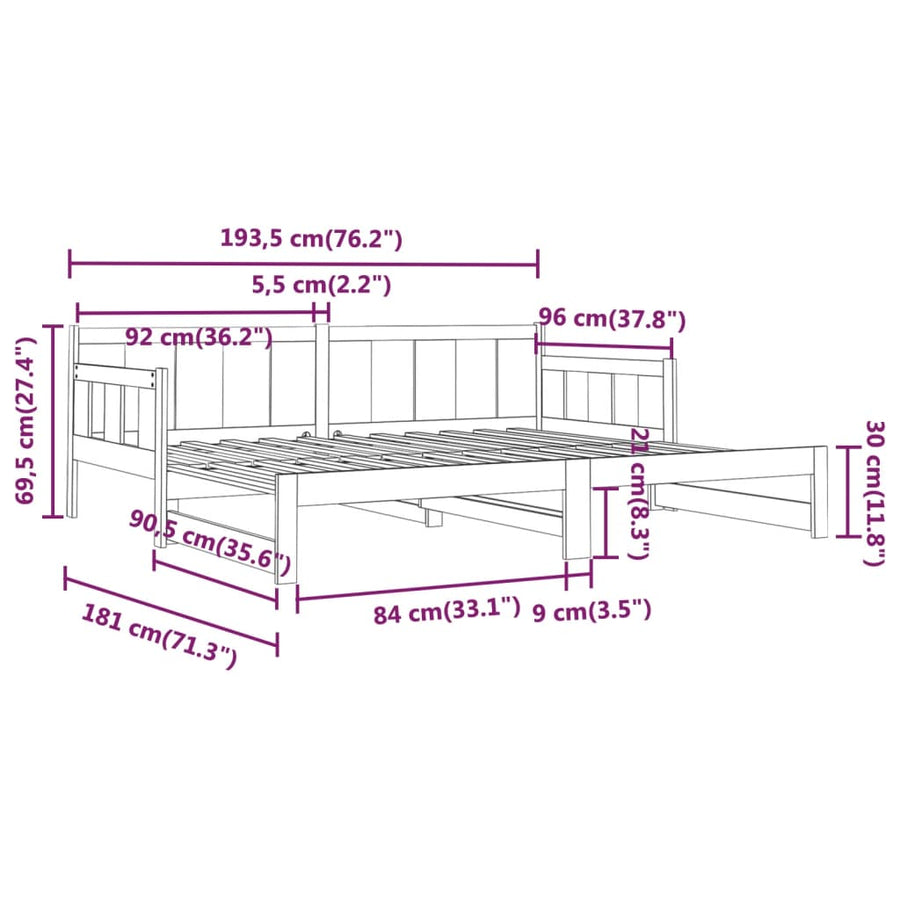 Slaapbank Uitschuifbaar Massief Grenenhout 2X(90X190) Cm