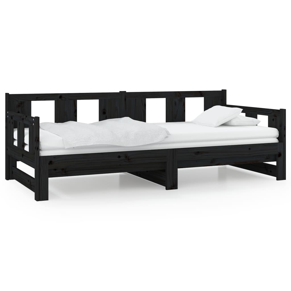 Slaapbank Uitschuifbaar Massief Grenenhout Zwart 2X(90X190) Cm