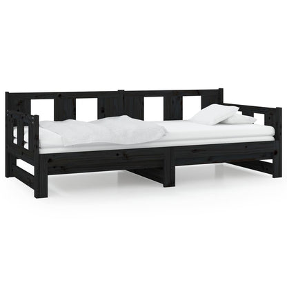 Slaapbank Uitschuifbaar Massief Grenenhout Zwart 2X(90X190) Cm