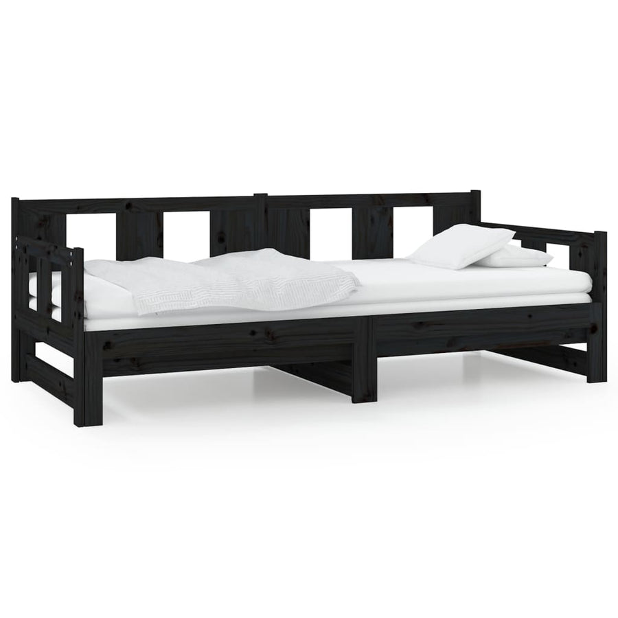 Slaapbank Uitschuifbaar Massief Grenenhout Zwart 2X(90X190) Cm