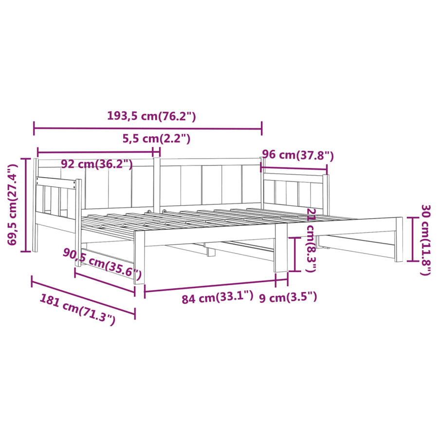Slaapbank Uitschuifbaar Massief Grenenhout Zwart 2X(90X190) Cm