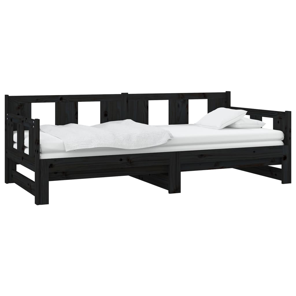 Slaapbank Uitschuifbaar Massief Grenenhout Zwart 2X(90X190) Cm