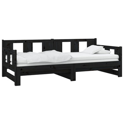 Slaapbank Uitschuifbaar Massief Grenenhout Zwart 2X(90X190) Cm