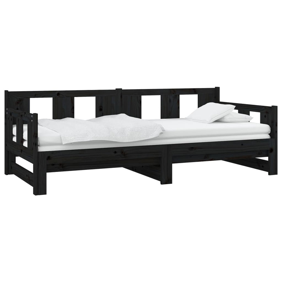 Slaapbank Uitschuifbaar Massief Grenenhout Zwart 2X(90X190) Cm