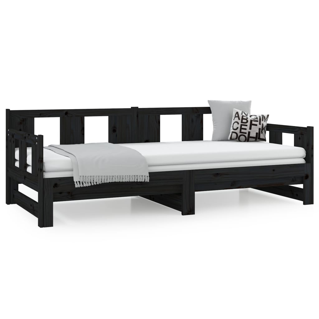 Slaapbank Uitschuifbaar Massief Grenenhout Zwart 2X(90X190) Cm